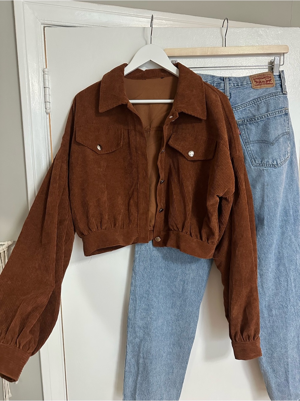Cropped Corduroy Jacket in Brown